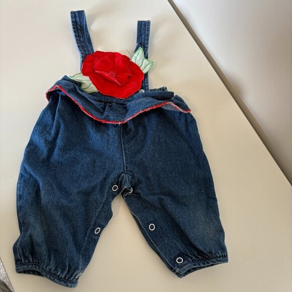 Vintage Overalls Denim with Rose ?3-6m for 14-18 lbs - Picture 2 of 7